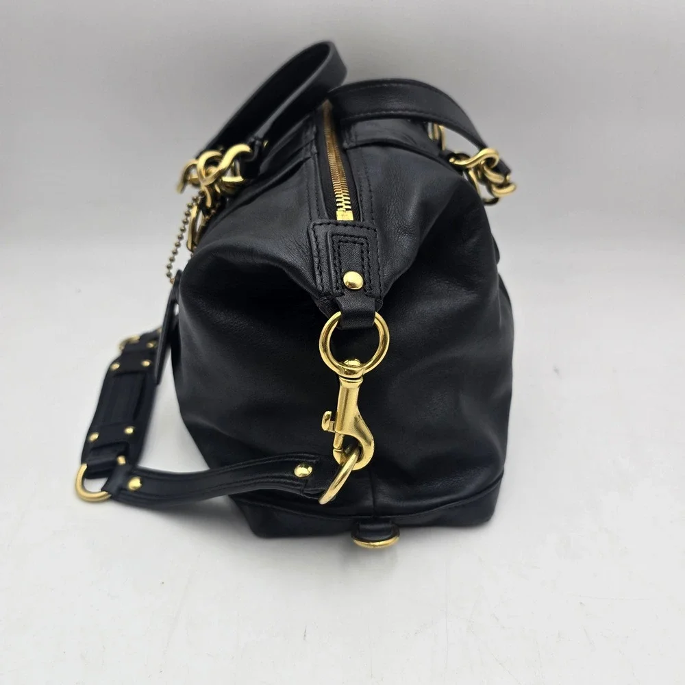 Coach Madison Sophia Black Gathered Leather Satchel Crossbody Bag F17647 Gold